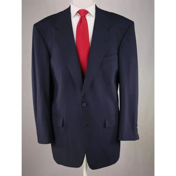 Adrian Jules for Franceco Atlanta Solid Navy Blue 2-Btn Handmade Wool Suit 46L - Picture 2 of 11